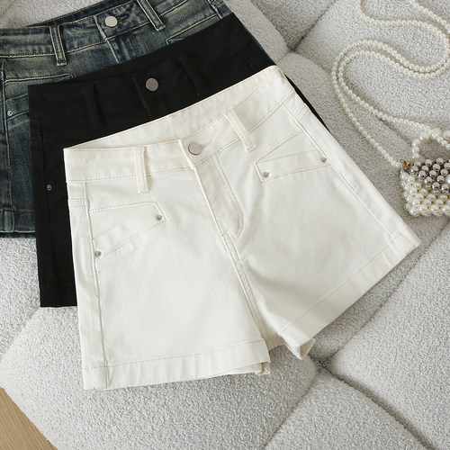 拉夏贝尔白色辣妹牛仔超短裤女夏