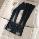 设计感高腰显瘦喇叭裤 拉夏贝尔美式 新款 女2025秋季 复古微喇牛仔裤