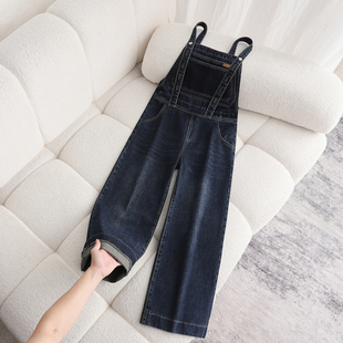 拉夏贝尔牛仔背带裤女冬季2025新款小个子宽松时尚洋气连体阔腿裤