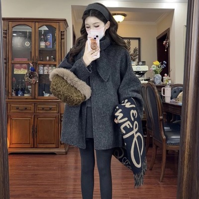 灰色2025新款深冬独特超好看呢子大衣女入冬季毛呢外套加厚中长款