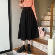 实拍大码胖MM韩版秋冬丝绒百褶半身裙高腰显瘦百搭A字中长裙