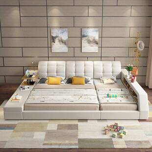 现代卧室皮家具北欧皮床二胎主卧组合储物皮艺3米大床2035C