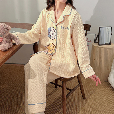 孕妇睡衣秋冬季款加厚三层全棉纯棉保暖产后哺乳家居服月子服套装 — 6