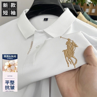 夏季男士短袖t恤翻领商务宽松刺绣大马标重磅新款潮流时尚上衣