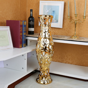客厅陶瓷大号落地花瓶摆件装 60厘 饰金色创意个性
