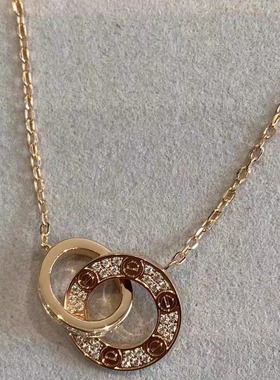 欧美18K金玫瑰金黄金白金双环螺丝镶钻手链项链锁骨链毛衣链情侣