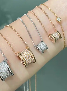 18K金项链链条网红情侣款镶钻小蛮腰弹簧陶瓷钻石项链毛衣链