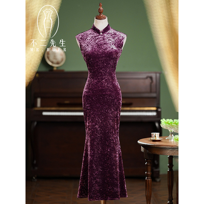 不二先生《意欢尔》丝绒紫色旗袍