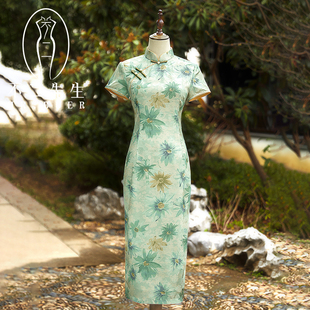 显瘦高档长款 优雅年轻款 日常可穿夏季 不二先生绿色旗袍2026年新款