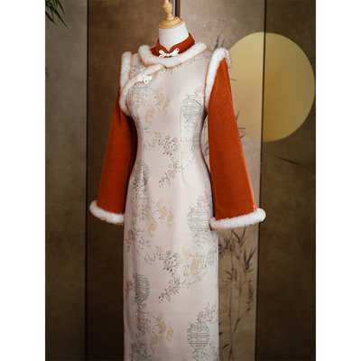 不二先生冬款加绒订婚中式旗袍
