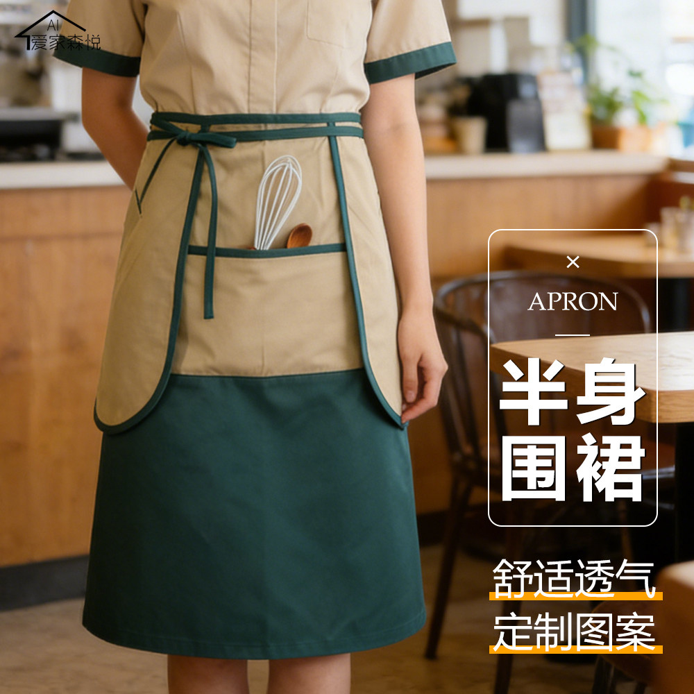 时尚半身纯棉围裙服务员半截围腰图片