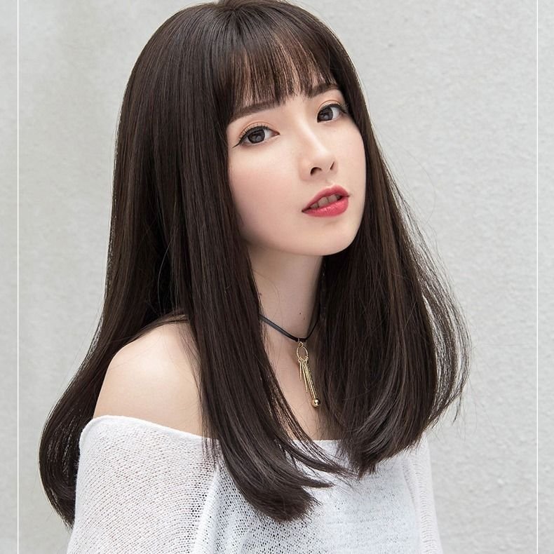 直发女中长发空气式逼d真长刘海气质修脸假头套假发