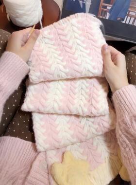 粉雪花圣诞树围巾毛线手工diy材料拼色钩织保暖围脖情侣闺蜜