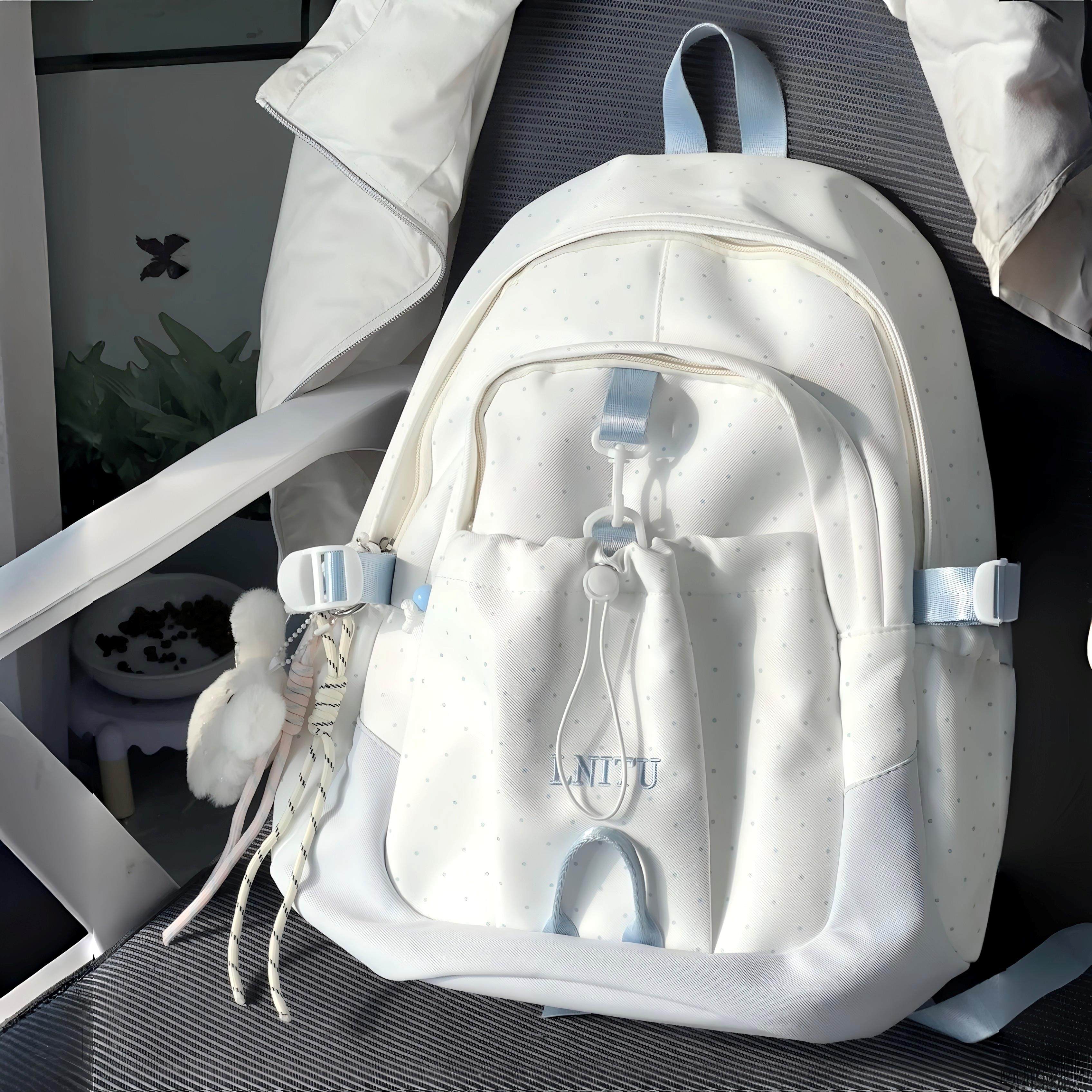 大学生休闲背包奶油风波点双肩包大容量抽绳学生书包高颜值轻便,文具电教/文化用品/商务用品,学生书包,淘宝优惠券,粉丝福利购,淘宝优惠卷