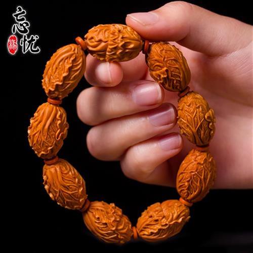 橄榄核手串d雕刻白菜手链橄榄核雕招财转h运纯手工盘
