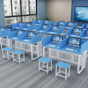 定制学校教室单双三人电脑桌多媒体计算机微机房培训班台式 桌桌椅