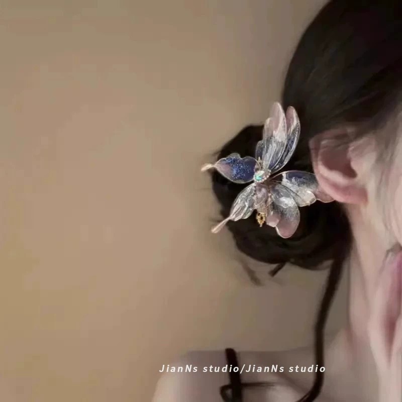古风汉服甜美花朵蝴蝶侧边夹
