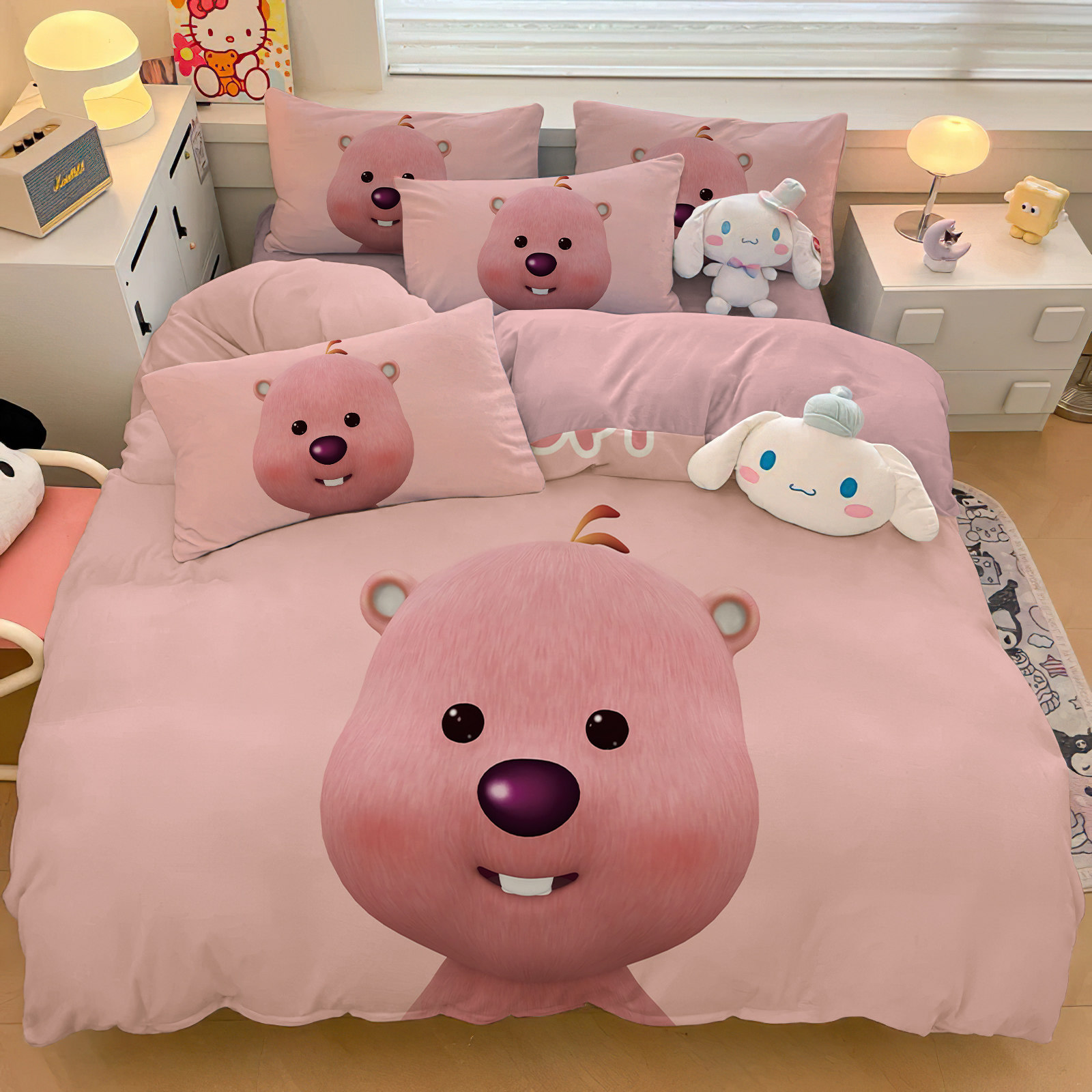 小海狸loopy全棉四件套露比卡通可爱女孩学生宿舍床单被套三件套