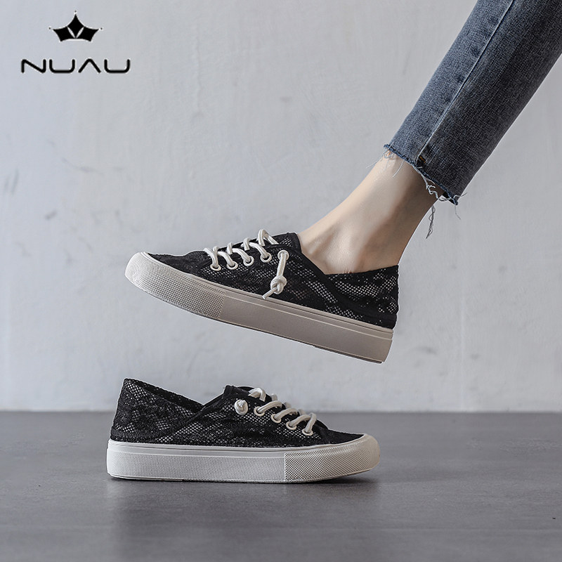 TRENDY BRAND LACE SQUARE TOE FISHERMAN SHOES WOMENS 2024 NEW SUMMER MESH BREATHABLE STEPPING FEET TWO-WEAR WOMENS SHOES CUTE SHOES