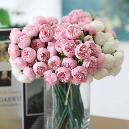 27 Heads Artificial Rose Peony Flowers Bridal Bouquet for Ho