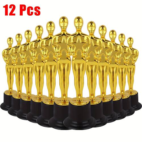 1/3/6/12pcs Golden Trophy Statuettes, Plastic Oscar Style Aw