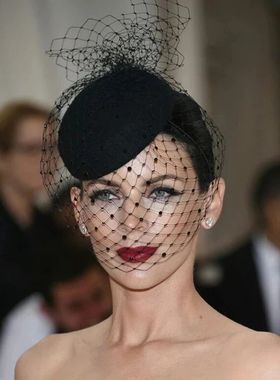 Black Veil Top Hat Retro Fascinator Hat Women Wedding Hair A