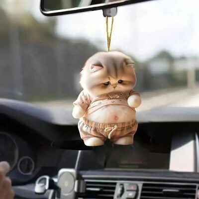 1 Cute Cat Car Charm – Festive Christmas Cat Hanging Orname