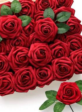 25/10PCS Artificial Flowers Red Rose Real Looking Fake Roses