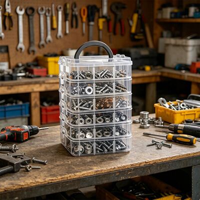 1pc Stackable Plastic Hardware Storage Box Desktop Multi Gri