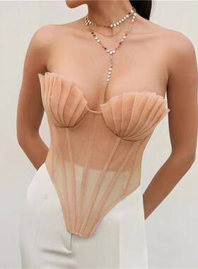 Women Vintage Sexy Corset ops Summer Mesh Sheer Boned Bustie