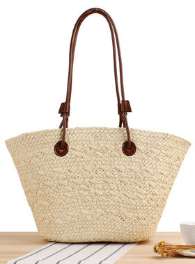 Large capacity pure color woven bag with retro color collisi