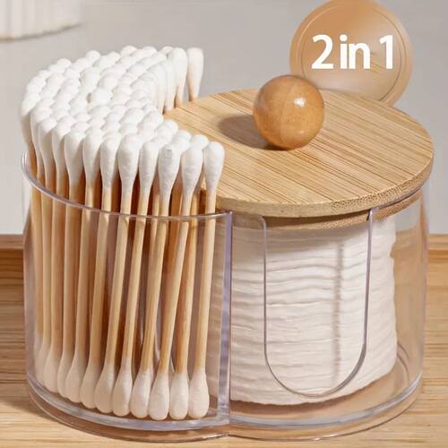 Holder with Dual Compartments - Clear Cotton Swab and Cotton