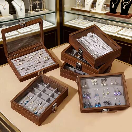 1pc stackable jewelry storage box with transparent windows,