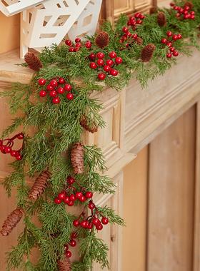 Christmas Pine Vine Garland with Red Berries Rattan Home