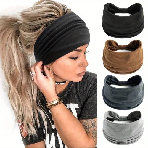 Solid Color Elastic Sports Headband, Unbreakable Wide Edge H