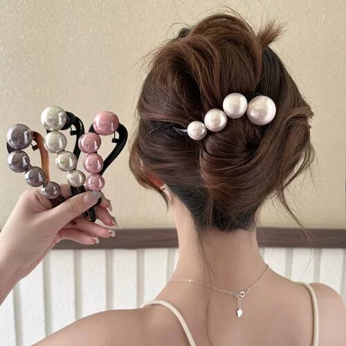 Simple Retro Pearl Hair Clip, Large Pearl Clip with One Clic