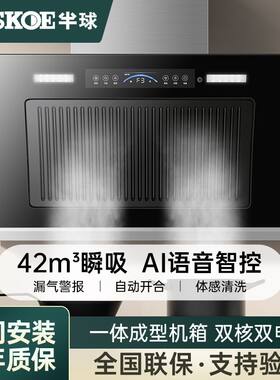 半球油烟机家用侧吸大吸力厨房壁挂式抽油烟机双电机自动清洗智能
