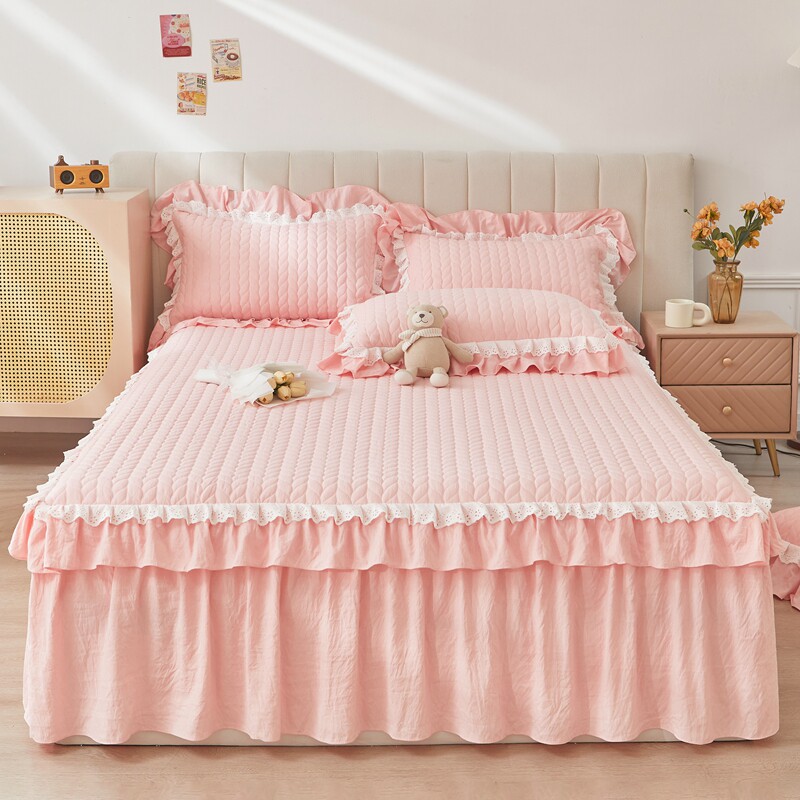韩式公主风荷叶边床罩夹棉床裙款2024新款单件四季通用床单带裙边