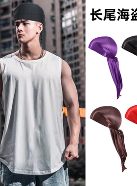 durag头巾黑人嘻哈说唱西海岸街舞海盗帽美式黑色丝巾包头帽个性