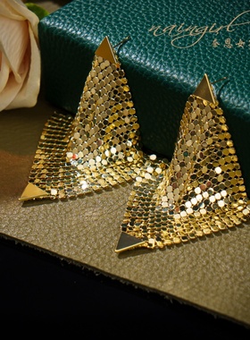 naingirl金色亮片耳环女性大气感气质耳饰E3003