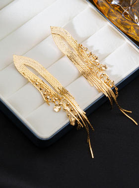 naingirl轻奢金色流苏耳环女长款金属链条耳坠气质E3077