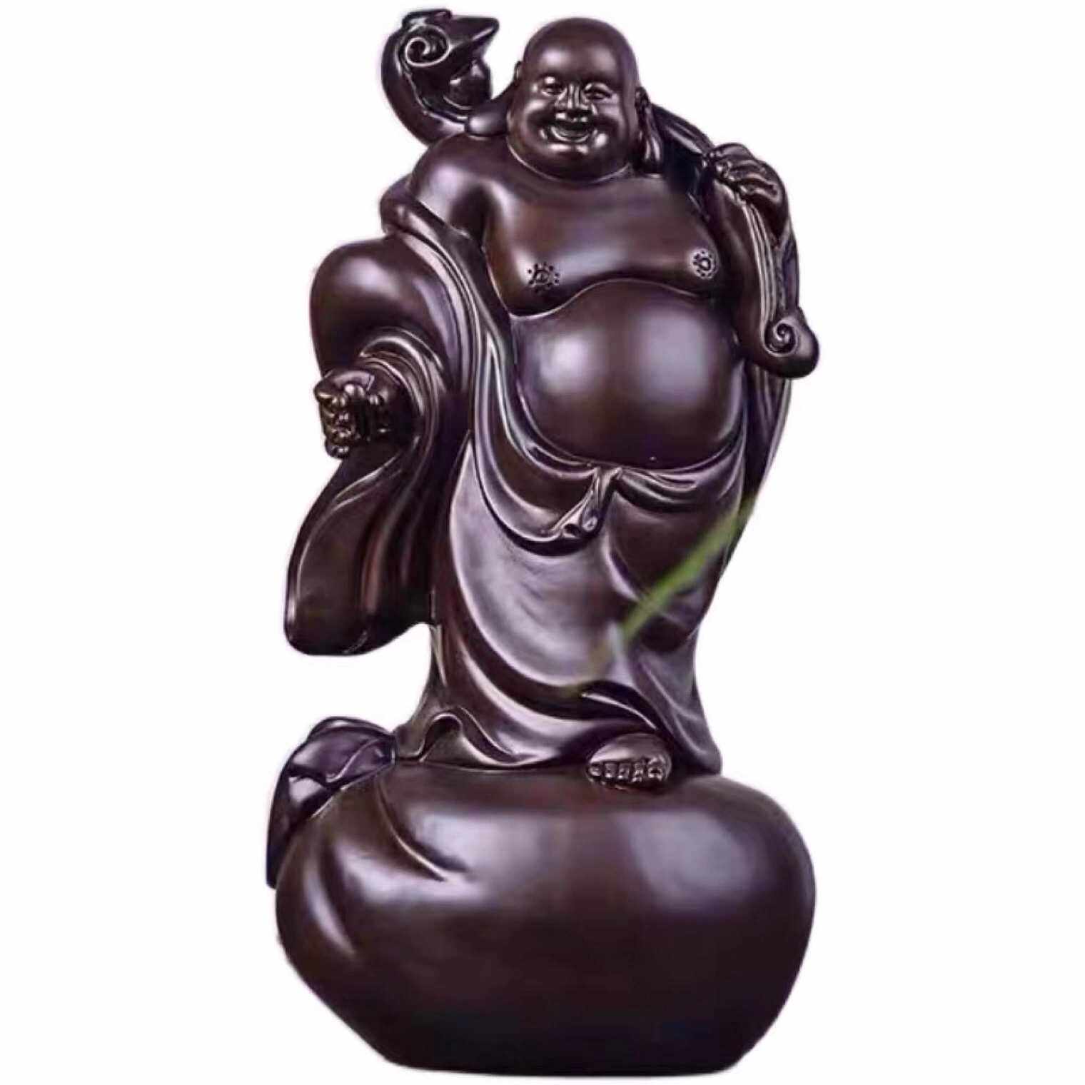 正品弥勒佛黑檀木雕高雅摆件玄关酒柜装饰品红木工艺品佛像客厅案