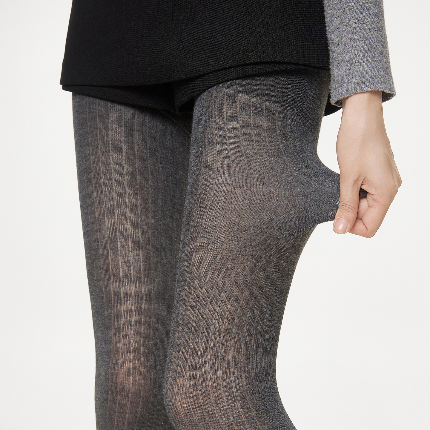 灰色打底裤坑条显瘦高腰连裤袜女