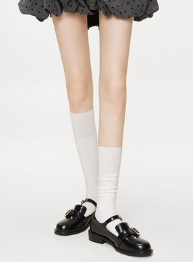 小腿袜子女士夏季薄款透气jk长筒防滑不勒堆堆袜黑白色无骨空调袜