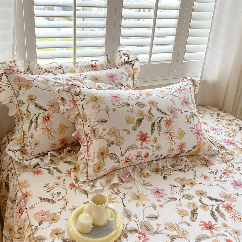 新款公主b风花边枕套100纯棉学生全棉枕头套两只枕7人8罩4cm单4