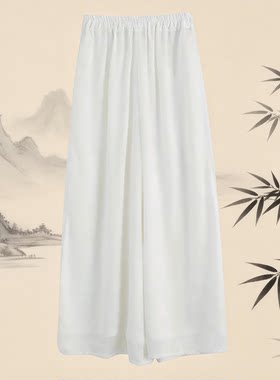 2026夏季新款雪纺阔腿裤白色普通中腰松紧长裤休闲纯色休闲男裤