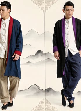麻凡2026春款 中国风棉麻风衣长衫亚麻中长款外套  复古双面披风