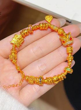 金店同款越南沙金点钻醒狮头彩圈蹦迪珠盘缠手链狮子珠手串国风女