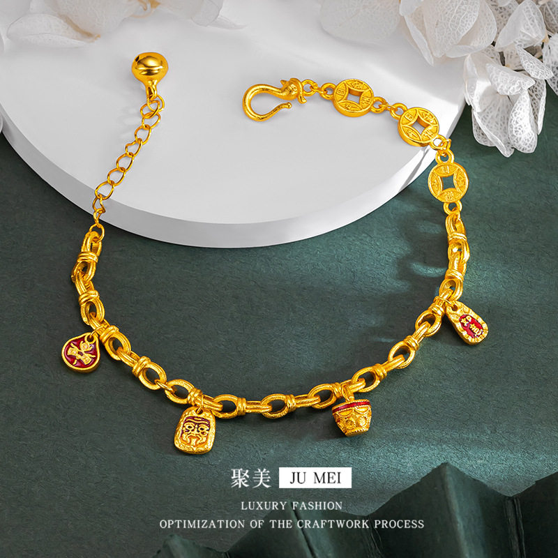 越南沙金扎基拉姆手链聚宝盆财神黄金色手链配件饰品女送女友礼物
