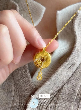 古法点钻葫芦平安扣越南沙金项链女国风新中式福禄祥云挂坠锁骨链